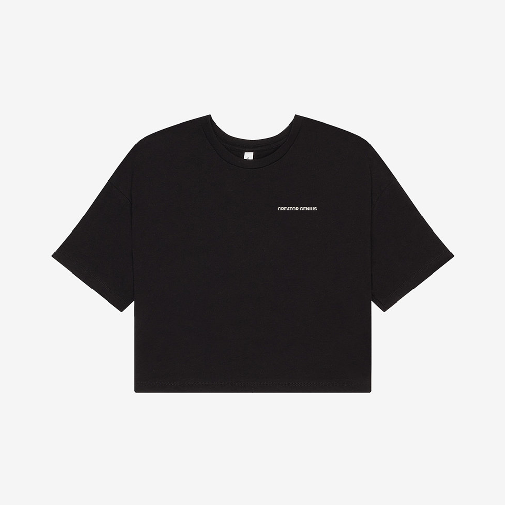 Content Maxxing Jersey Crop, Black, front view