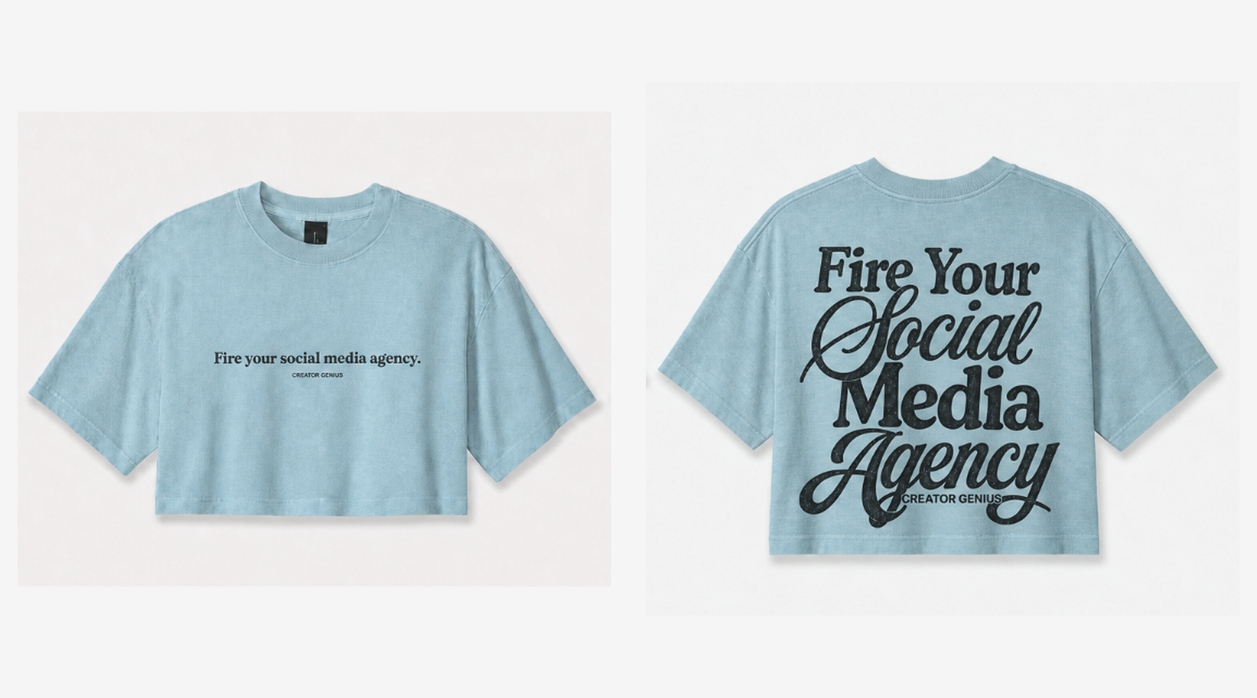 Fire Your Agency Denim Crop in light washed denim, front and back